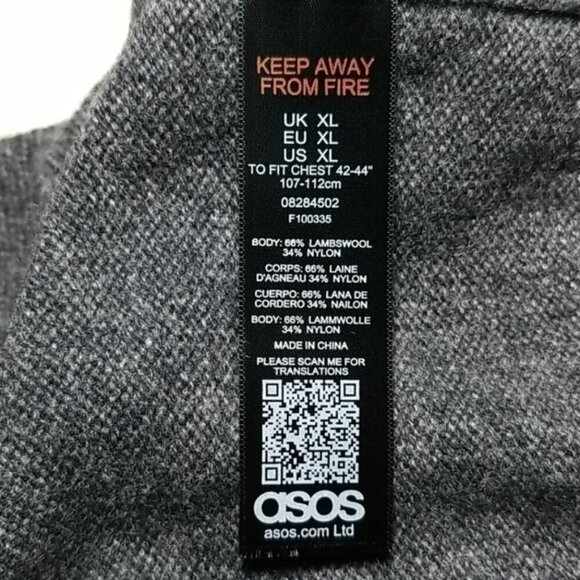 Asos Men's Sweater Size XL Lambswool V-neck Charcol Grey - Picture 4 of 4